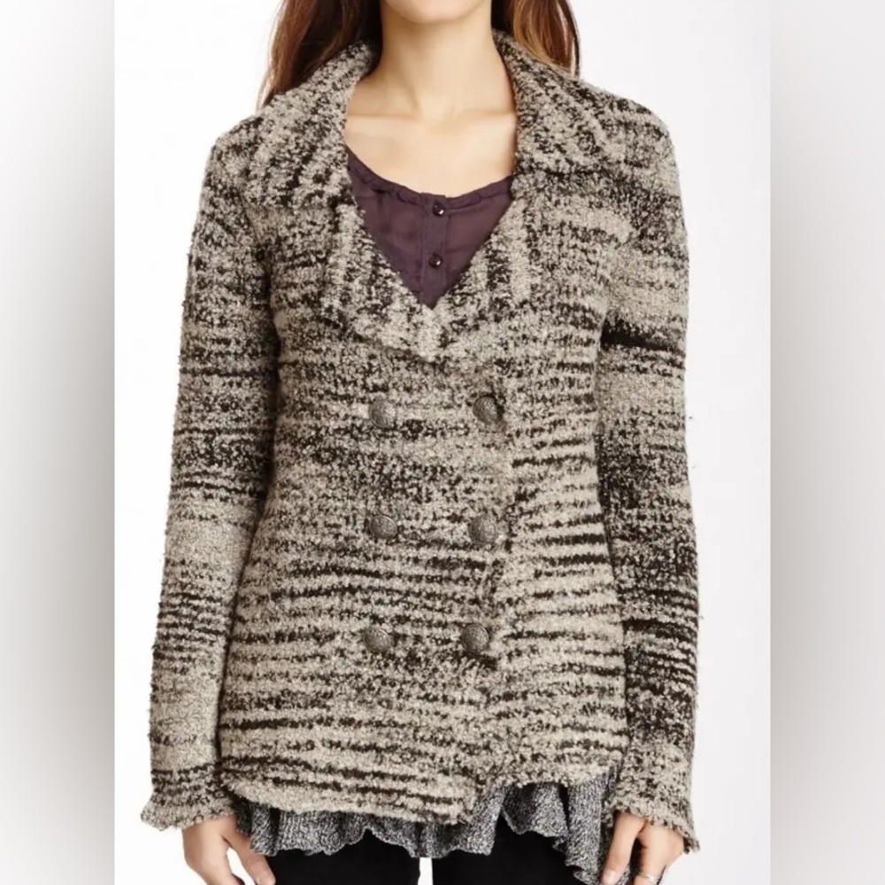 Free People Women’s XS Zebra Yarn Double Breasted Cardigan Sweater
